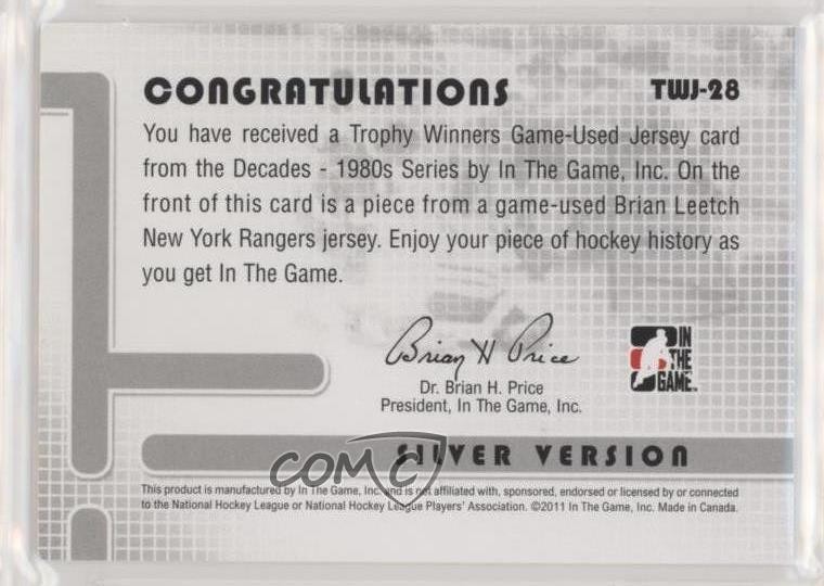 2010-11 ITG Decades 1980s Silver /30 Brian Leetch #TWJ-28 HOF n1u