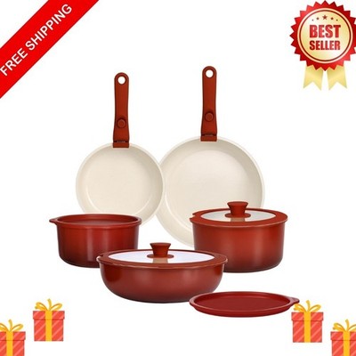 11PCSCeramic Pots and Pans Set Nonstick Cookware Detachable Handle Induction Set