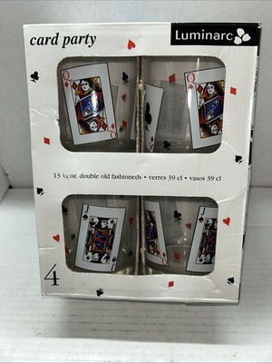 Luminarc Double Old Fashioned Card Party Game Night Glasses Set of (4) 13 1/4 oz