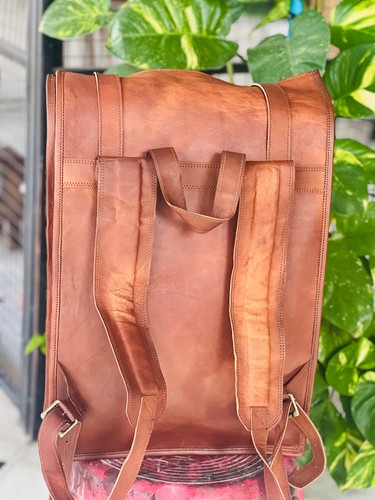 Goat Leather Backpack Bag Laptop Rucksack Vintage Brown Men's Genuine Travel - Picture 3 of 6