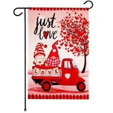 G128 Valentine  s Day Just Love Gnome Truck Garden Flag 12x18 In Lawn Decoration
