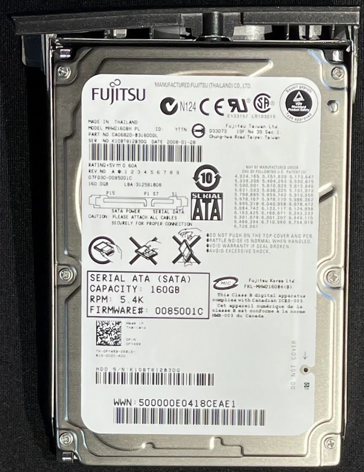 Fujitsu 2.5 in Form Factor Internal Hard Disk Drives 160 GB