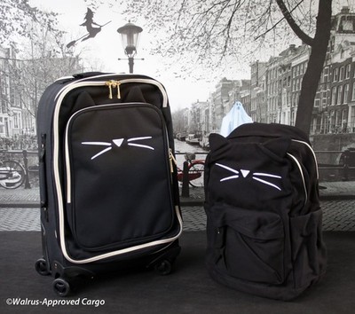 POTTERY BARN EMILY & MERITT BLACK CAT CARRY-ON SUITCASE & BLACK KITTY BACKPACK