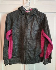 Nike Girls Sportswear Size 6 Full Zip Hooded Sweatshirt Hoodie Grey/Pink 1E