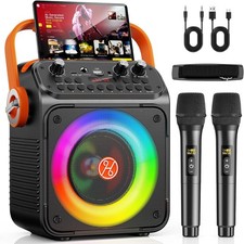 Karaoke System Portable 2 Mics Bluetooth LED
