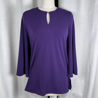 NEW! Lauren Ralph Lauren Knit Top 3/4 Sleeve Mulberry Purple Keyhole Neck Medium