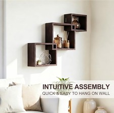 Rustic Floating Wall Shelves Set of 3 Square Wooden Shelves Rustic Brown New