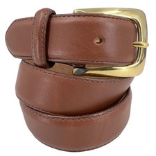Lands End Mens Brown Leather Belt Solid Brass Buckle Made in USA Size 30