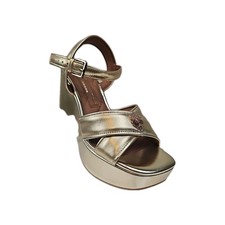 Kurt Geiger Wedge Sandals Gold Leather Kensington Cross Chunky 38 New 245
