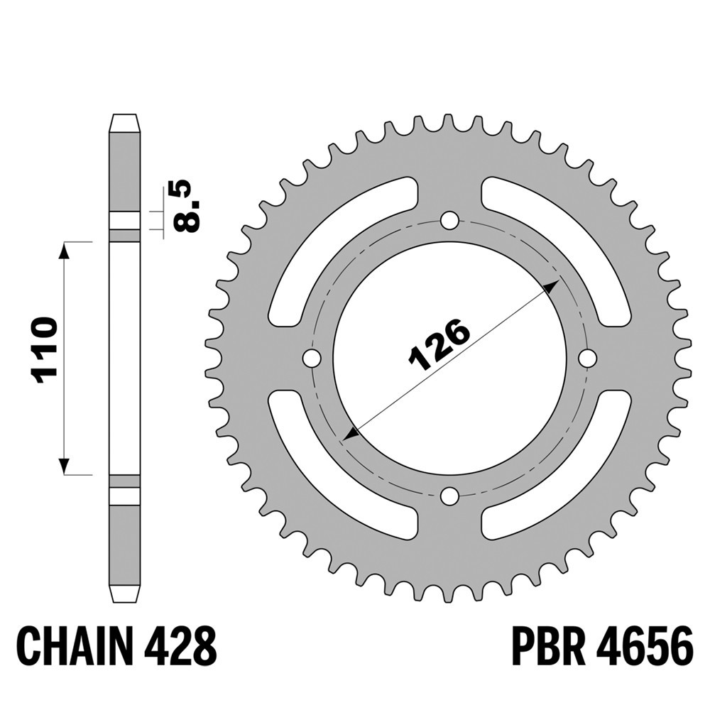 Pignon arrière PBR 44 dents pas 428 pour réparer la transmission usée de Kawasaki KLX 125