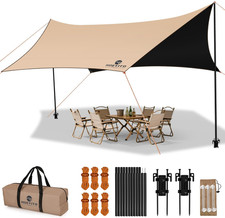 Camping Tarp with Poles & Retainer, 15X12.5Ft Large Waterproof 210D Oxford Cloth