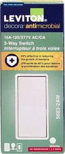 Leviton Antimicrobial 15 Amp 120/277V Decora Rocker 3-Way AC Quiet Switch, 5603-