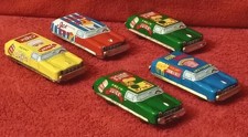 Vintage 1950 Five Tin Cars Japan TN NOMURA CO. Juice - Coffee - Beef - Ice Cream