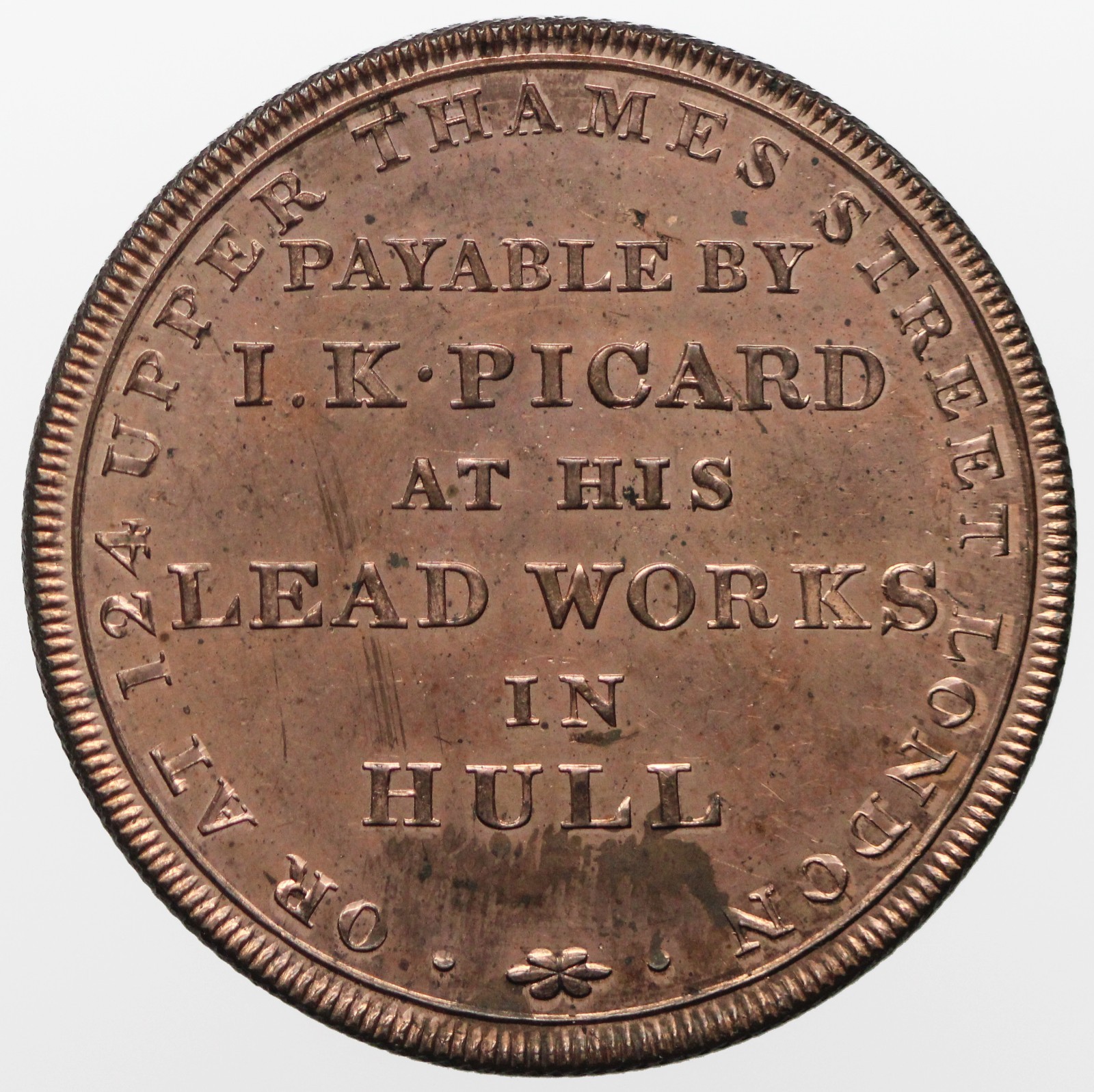 Yorkshire Hull Specimen Penny Token 1812  John Picard  W 770a  RRR