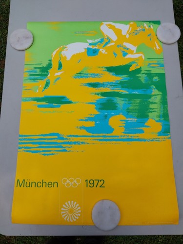 Vintage Original 1972 Munich Olympic Games Poster Horse Jump Riding 23" × 33" - Picture 2 of 8