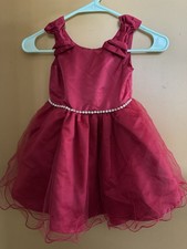 Kids Girls Red Satin Tulle Party Dress Rhinestone Bow4T