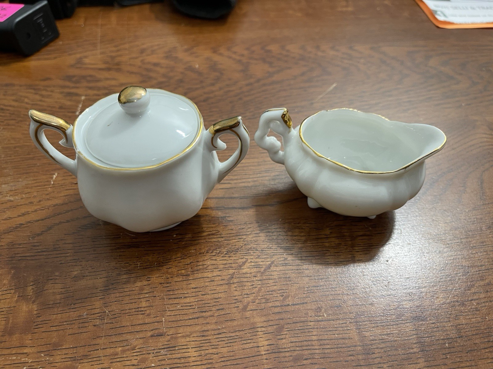 Lefton China "Miniature" Sugar and Creamer Set #5346 Hand Painted Gold on White