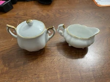 Lefton China "Miniature" Sugar and Creamer Set #5346 Hand Painted Gold on White