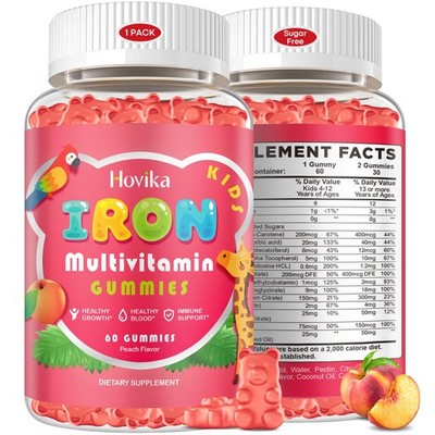 Iron Supplement Gummies for Kids with Multivitamin, Calcium, Zinc, Folate - K...