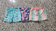 Hurley Lot of 3 Boys Swim Shorts Animal Print Striped Multicolor Elastic Waist