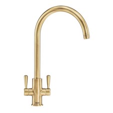 Franke Kitchen Tap Mixer Brass Effect Dual Lever Brass Swivel Spout Faucet