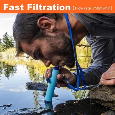 Portable Camping Hiking Emergency Life Survival Purifier Water Filter Straw Tool