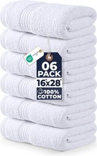 6 Piece Hand Towels Set 16x28 Inch 100 Percent Cotton White Bathroom Home Soft