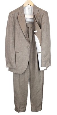 Suitsupply Lazio Smoking Herren Anzug UK42R Slim Leinen 2 Teile Braune Peak Bund