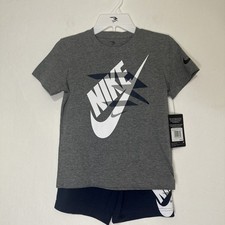 NWT Boys 2pc Nike Gray Navy Blue 3Brand Logo Shirt  Shorts Set sz 6