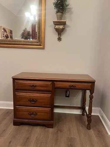 Young Hinkle Wood Desk Brown 46x18x30 in w/ 4 Drawers Metal Handles no Chair