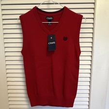 NWT Chaps Boys Red Sleeveless Sweater Vest L (14-16) 100% Cotton Knit preppy