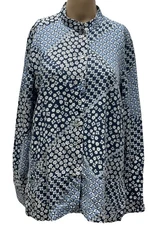 Trenery Womens M 12 Long Sleeve Button Down Collared Shirt Blue Floral Pattern