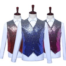 Retro Glitter Sequin Vest Men's Waist Coat Fancy Show Costume Party Mens Vest