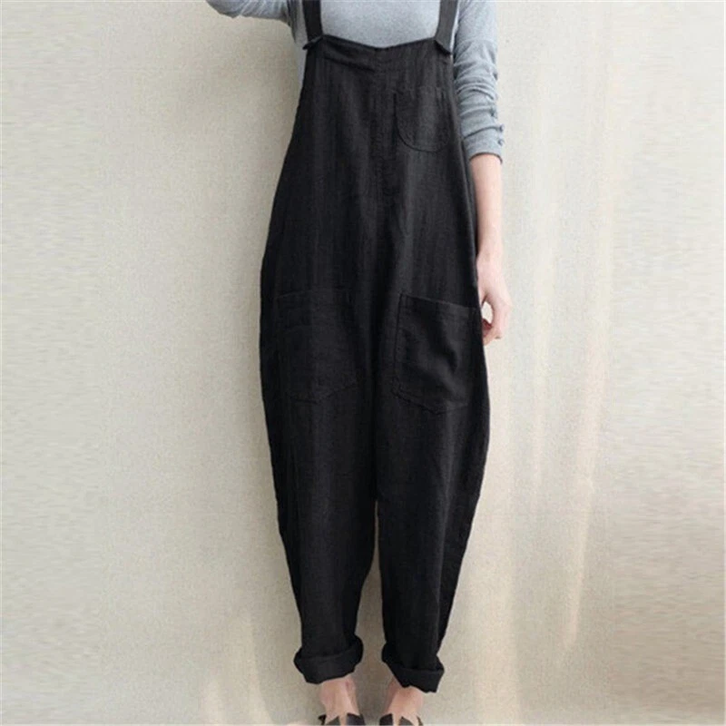 Monos Monos Mujer Peto Pantalón Talla Grande Mono Pantalones Algodón Lino Foto 3 de 4