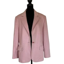 Basler Womens One Button Soft Pink Blazer Size EU 46 18 Wool Angora Feminine