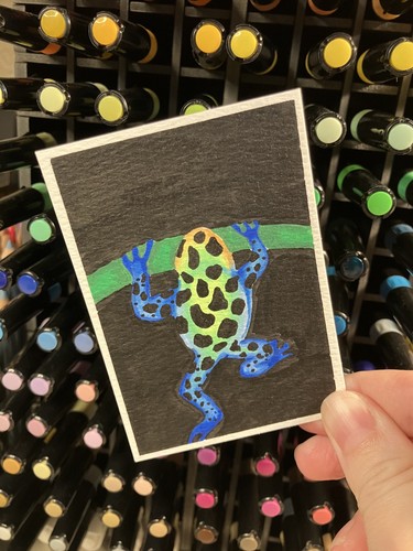 aceo original painting, forest frog, acrylic, 2.5 x 3.5, keris creations