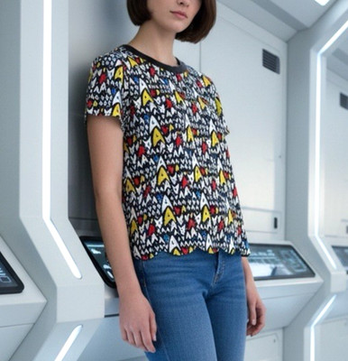 Her Universe Star Trek Andie Blouse Sz M Satin TOS Delta Insignia Boxy Fangirl