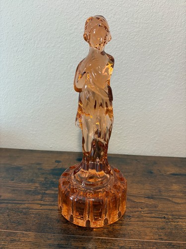 VTG CAMBRIDGE Pink Glass DRAPED NUDE LADY 12 Hole Flower Frog Figure  13"H