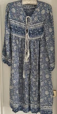 R. Vivimos NEW Blue Boho Long-Sleeved Long Midi Dress, Sz M, Cottagecore