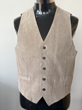 Vintage 90s Property Suede Leather Vest Beige/Tan Button Men s Medium Pockets