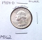1954 DENVER SILVER WASHINGTON QUARTER IN UNCIRCULATED MINT STATE CONDITION