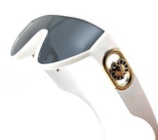 Sunglasses White Frame Black Lens Oversized Street Wear Flat Top Gold Shades New