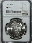 1882-S Morgan Dollar CERTIFIED NGC MS 65 Silver Dollar