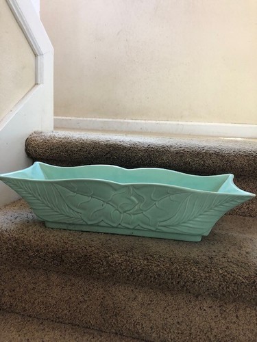 Vintage MCM GILNER ~ Planter Rectangular Mint Green Embossed DECOR Candles Plant