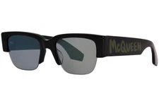 Alexander McQueen AM0405S 002 Sunglasses Black/Grey-Green Mirror 54mm