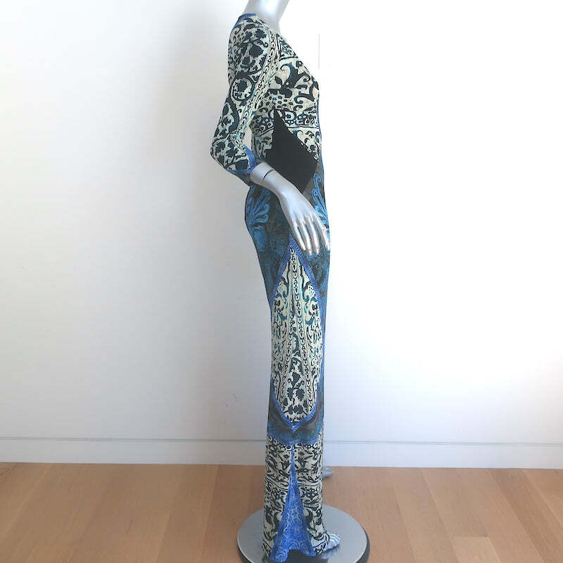 Roberto Cavalli Maxi Dress Blue & Black Printed Stretch