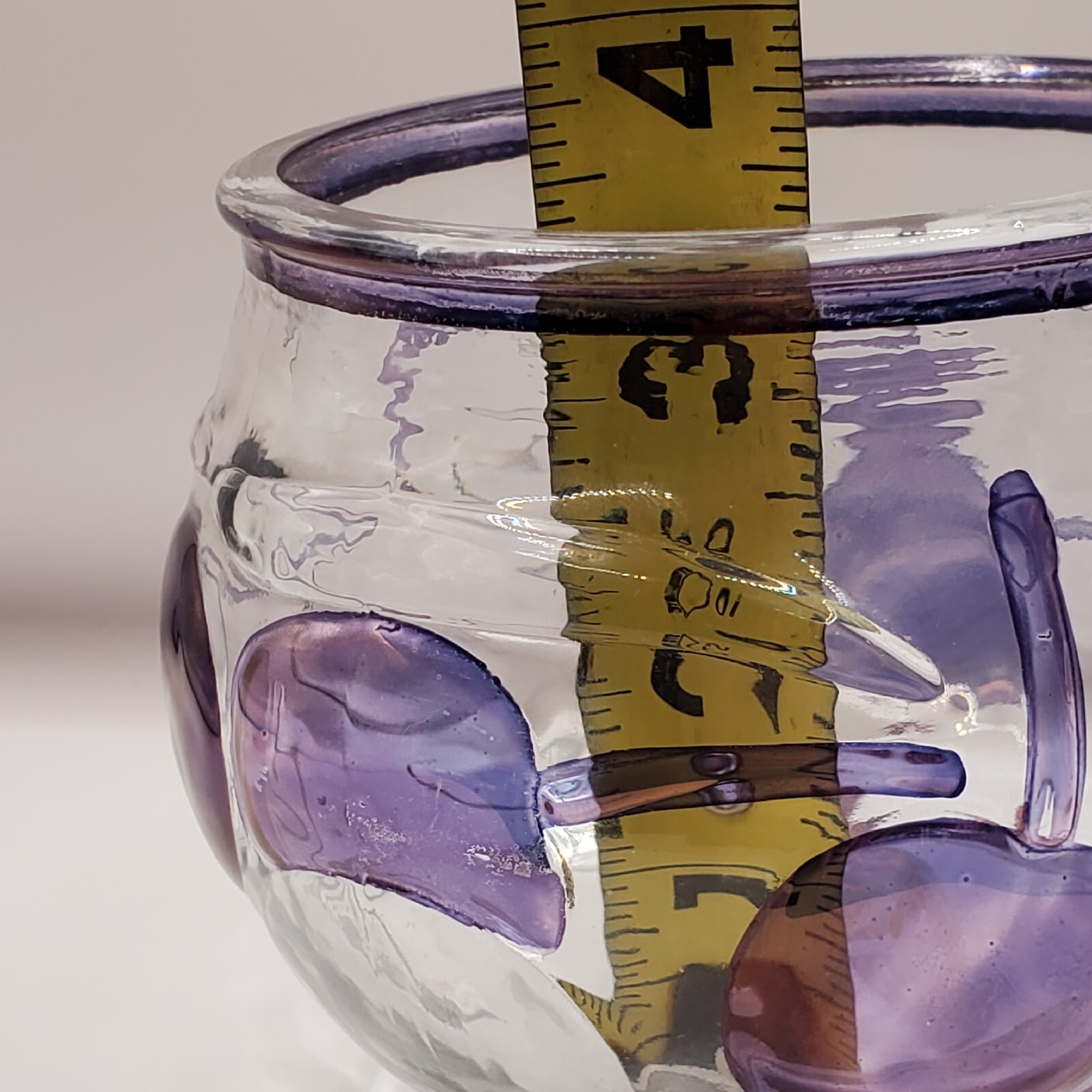 Glass Art Purple Clear Raised Design Candle Holder Or Bowl 