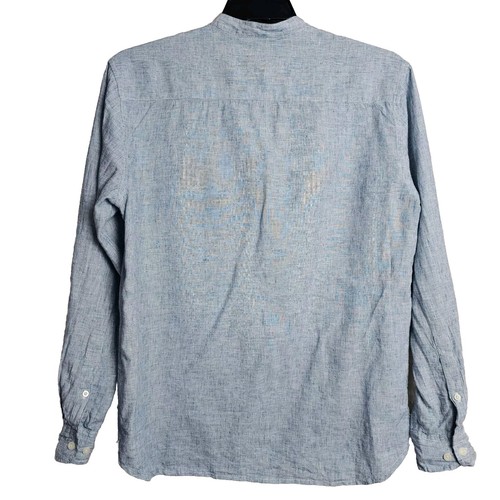Cottonworld Mens Linen Blend Button Up Shirt Blue Medium Prewashed Long Sleeve - Picture 5 of 13