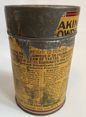 Royal Baking Powder Tin w/ Paper Label Embossed Lid Vintage Kitchen Decor - Picture 3 of 7