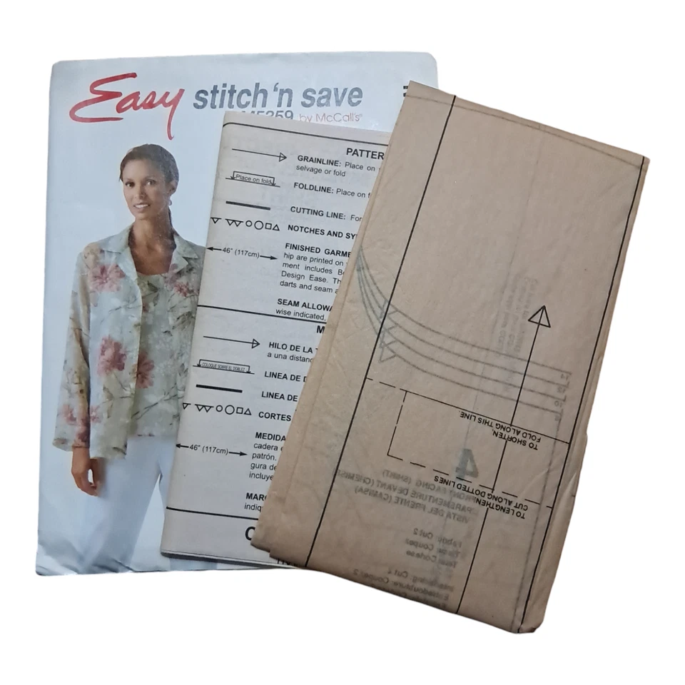 McCall's Easy Stitch n Save M5359 Sewing Pattern Size A 8,10,12,14 Blouse Shirt - Image 2 of 2
